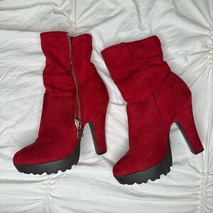 Stylish Red Velvet Heel Boots